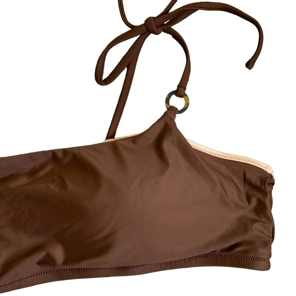 NWT J. Crew Chocolate Brown Scoopneck O-ring Tie-shoulder Padded Bikini Top 3X